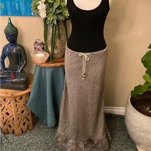 Boho skirt linen ruffle fringe maxi skirt
